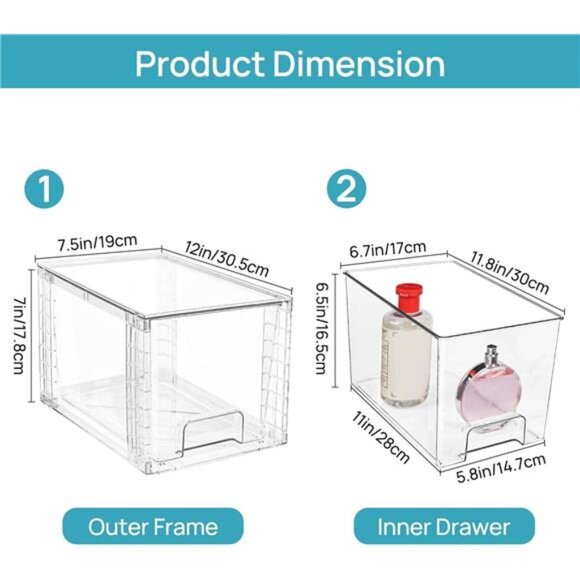 Vtopmart 4 Pack Large Stackable Storage Drawers,Easily Assemble Acrylic - Picture 3 of 14